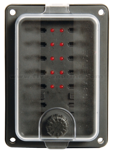Водоустойчива кутия за 10 ножови предпазители с LED индикация (12/24V, 25A на кръг)