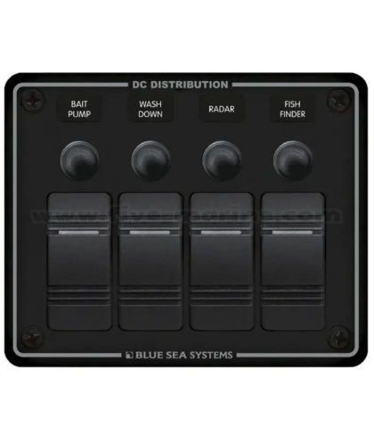 Waterproof electric panel with LED switches - 4 switches, black