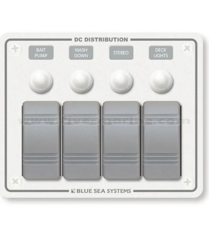 Waterproof electric panel with LED switches - 4 switches, white