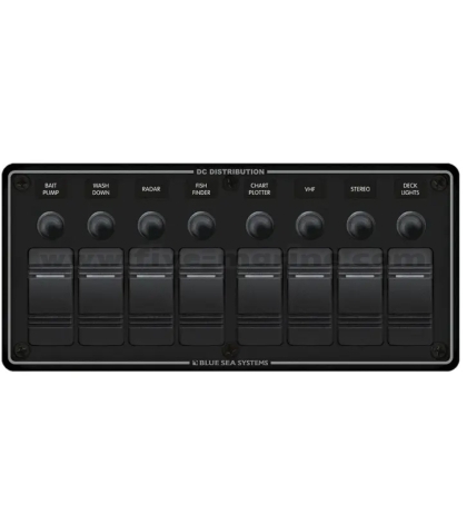 Waterproof electric panel with LED switches - 8 switches, black