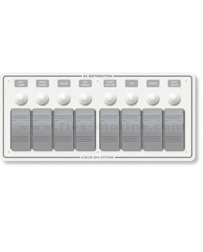 Waterproof electric panel with LED switches - 8 switches, white