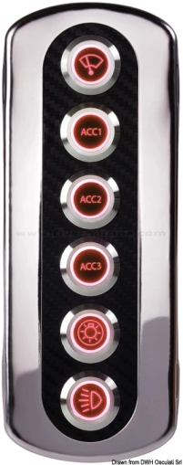 Waterproof IP66 Backlit carbon fiber panel. Red LED - 6 switches