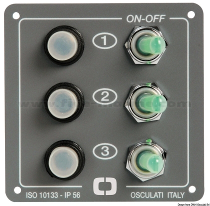 Waterproof IP56 control panel with 3 resettable switches