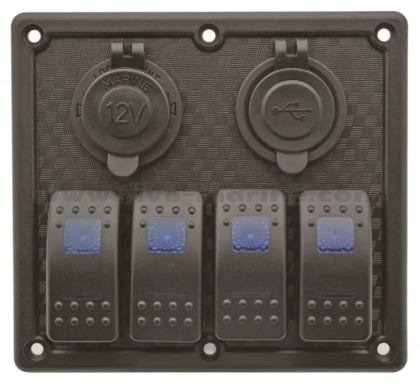 LED Waterproof Switch Panel, 4 Switches with Lighter Socket & USB